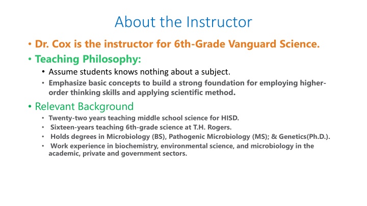 about the instructor n.w