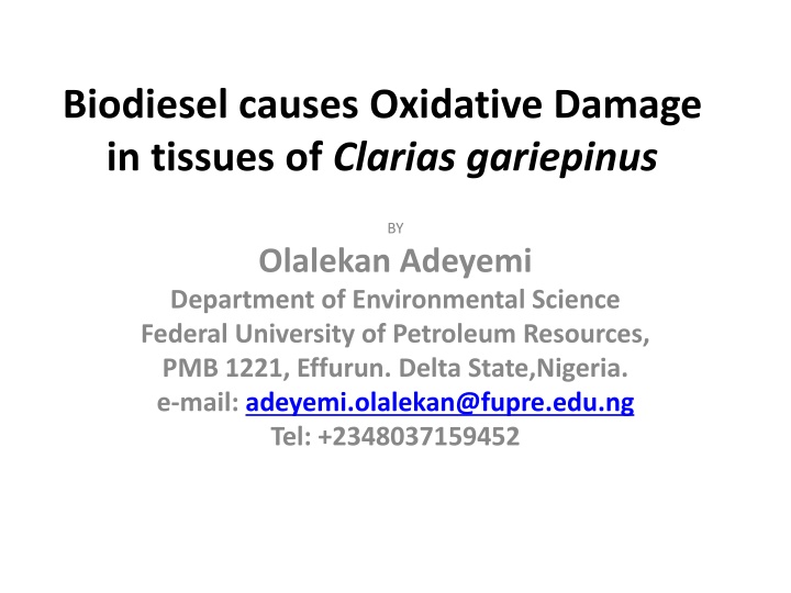 biodiesel causes oxidative damage in tissues n.w