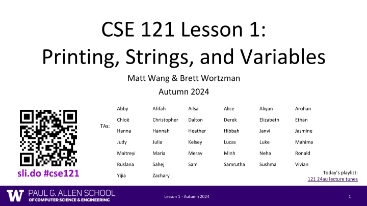 cse 121 lesson 1 printing strings and variables n.w