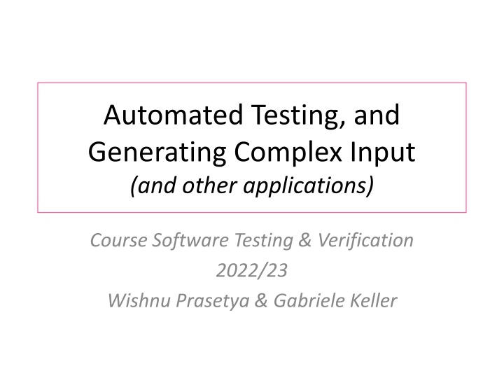 automated testing and generating complex input n.w