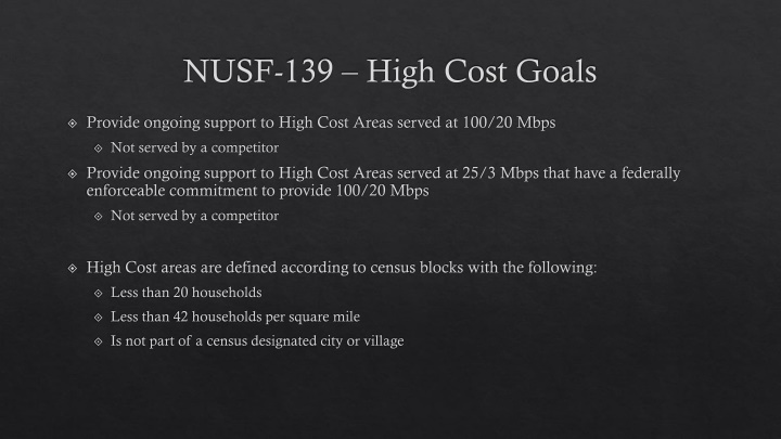 nusf 139 high cost goals n.w