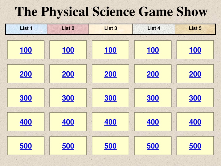 the physical science game show n.w