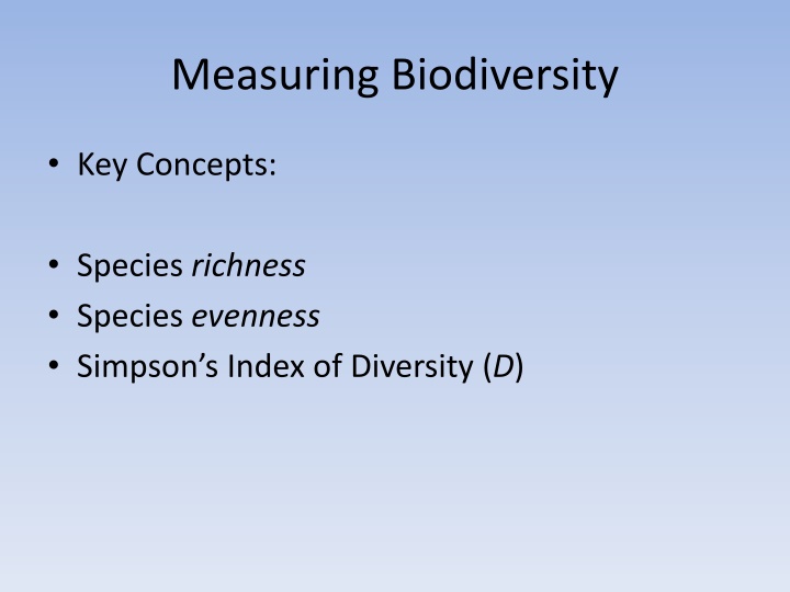 measuring biodiversity n.w