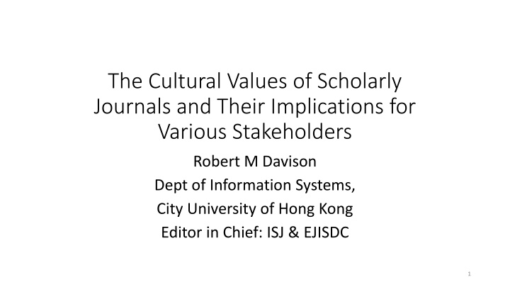 the cultural values of scholarly journals n.w