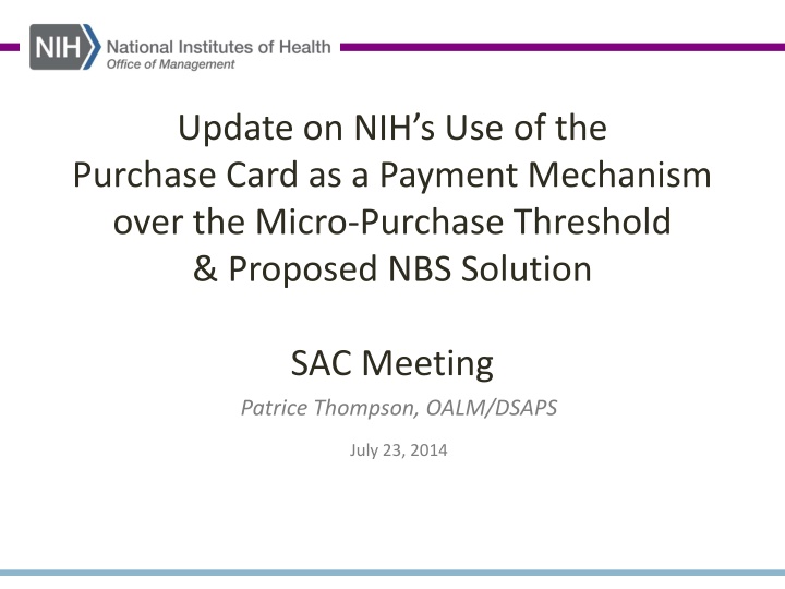 update on nih s use of the purchase card n.w
