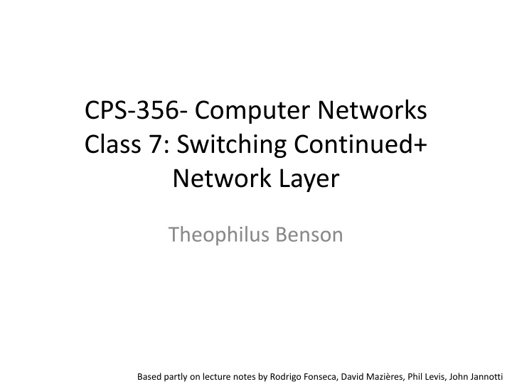 cps 356 computer networks class 7 switching n.w