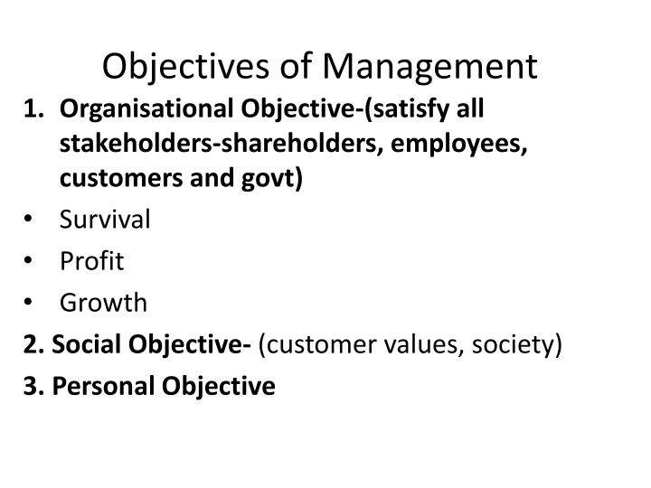 objectives of management 1 organisational n.w