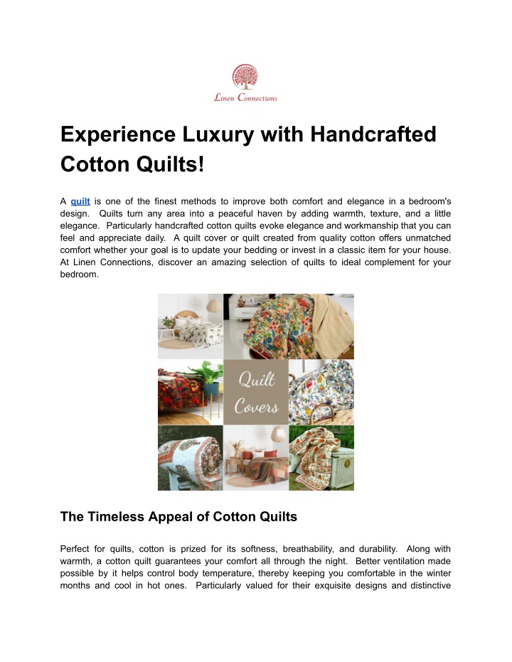 experience luxury with handcrafted cotton quilts n.w
