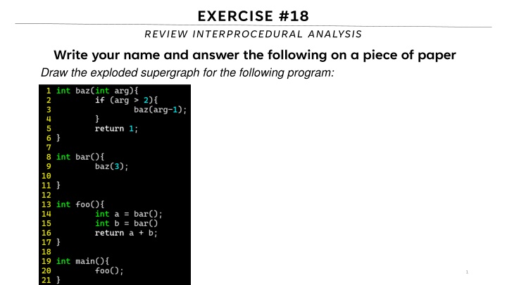 exercise 18 review interprocedural analysis write n.w