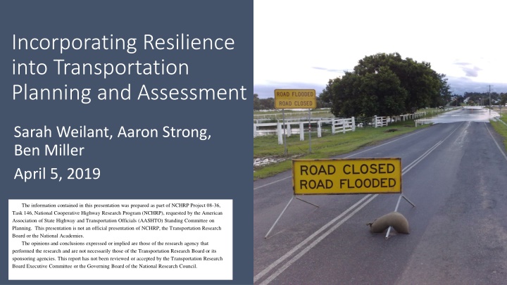 incorporating resilience into transportation n.w