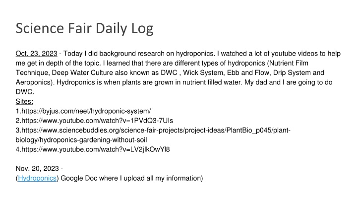 science fair daily log n.w