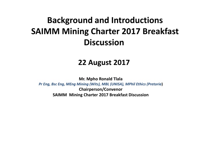 background and introductions saimm mining charter n.w