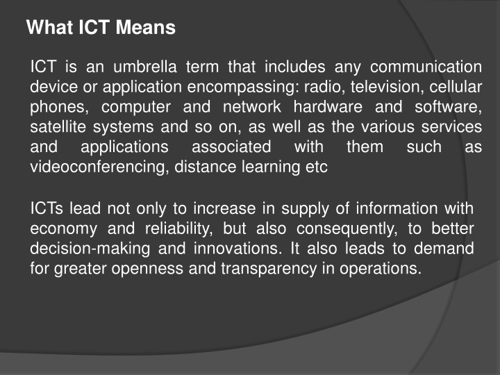 what ict means n.w