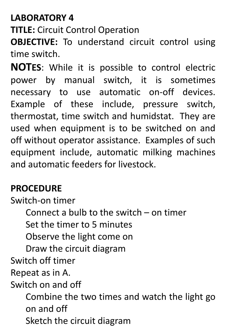 laboratory 4 title circuit control operation n.w