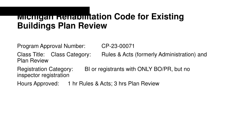 michigan rehabilitation code for existing n.w