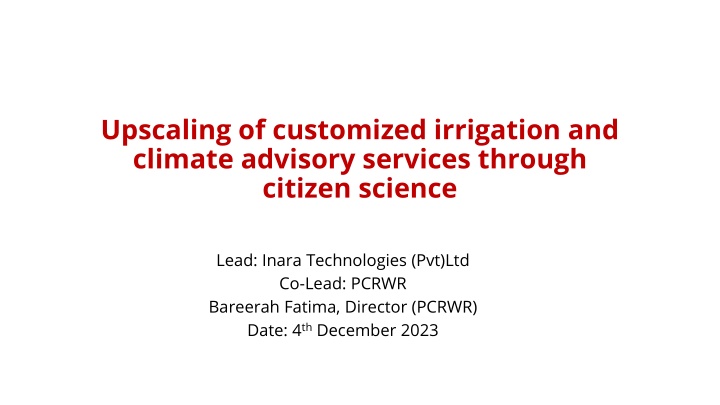 upscaling of customized irrigation and climate n.w