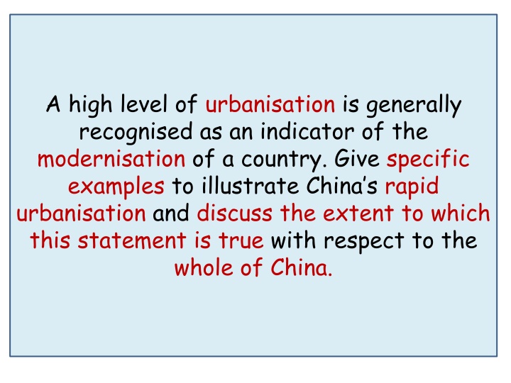 a high level of urbanisation is generally n.w