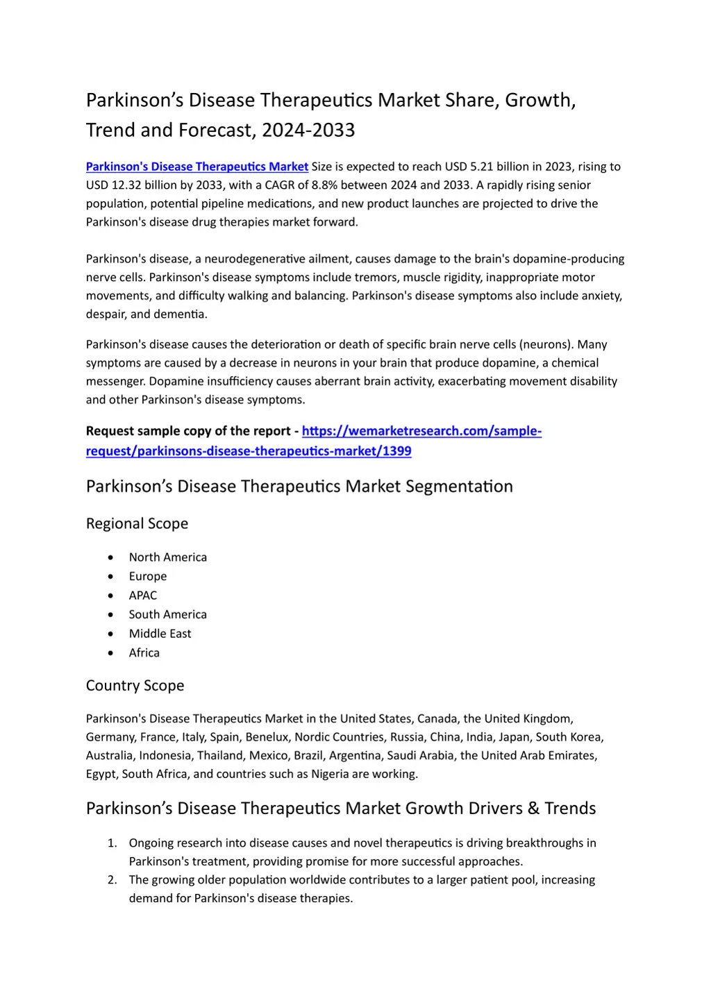 parkinson s disease therapeutics market share n.