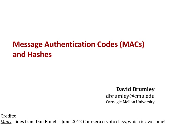message authentication codes macs and hashes n.w