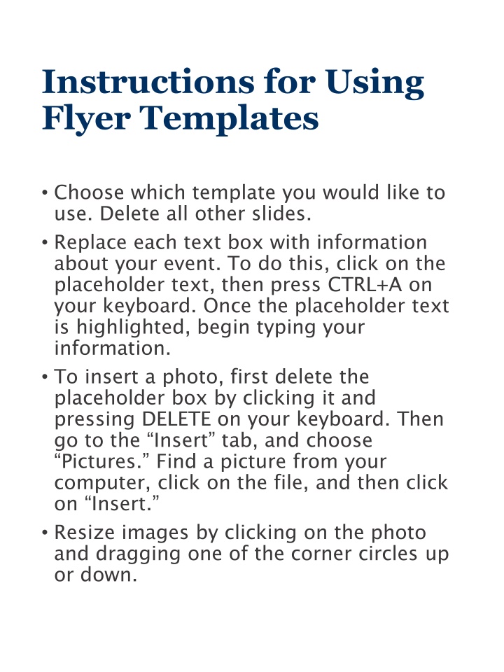 instructions for using flyer templates n.w