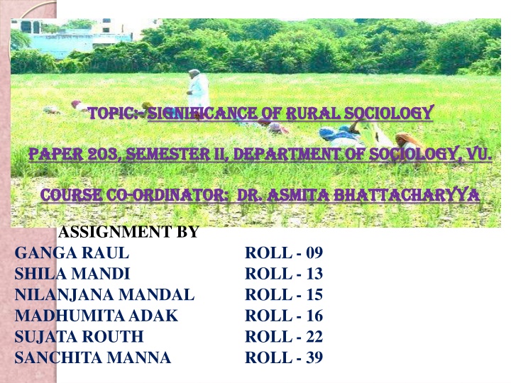 topic topic significance of rural sociology n.w