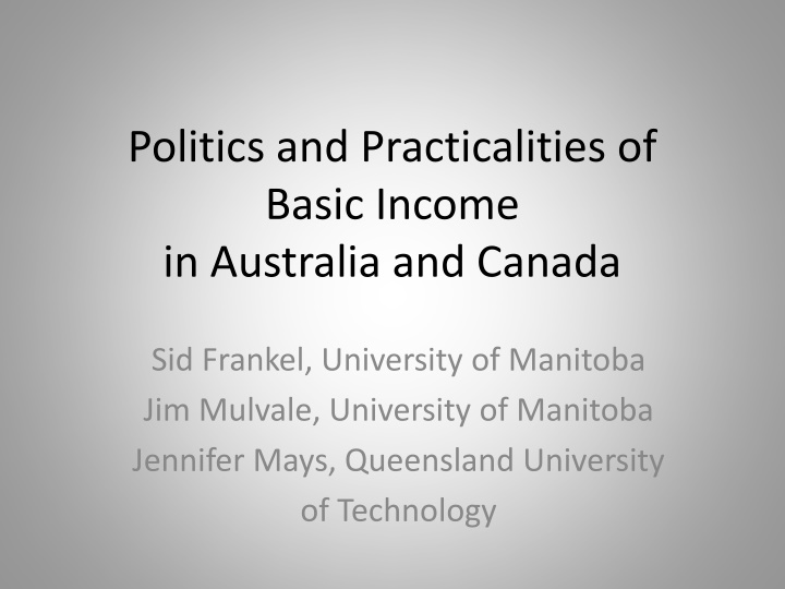 politics and practicalities of basic income n.w