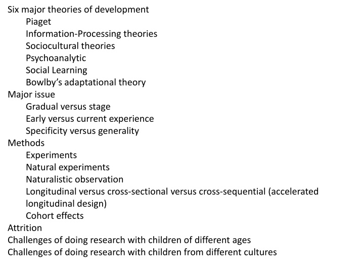 six major theories of development piaget n.w