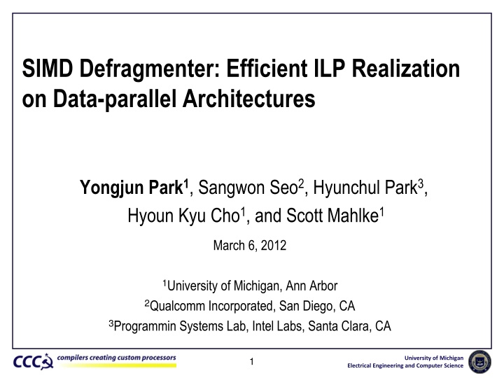 simd defragmenter efficient ilp realization n.w