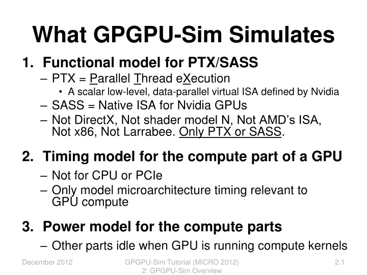 what gpgpu sim simulates 1 functional model n.w
