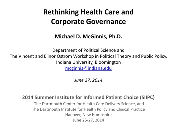 rethinking health care and corporate governance n.w