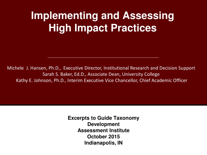 implementing and assessing high impact practices n.w