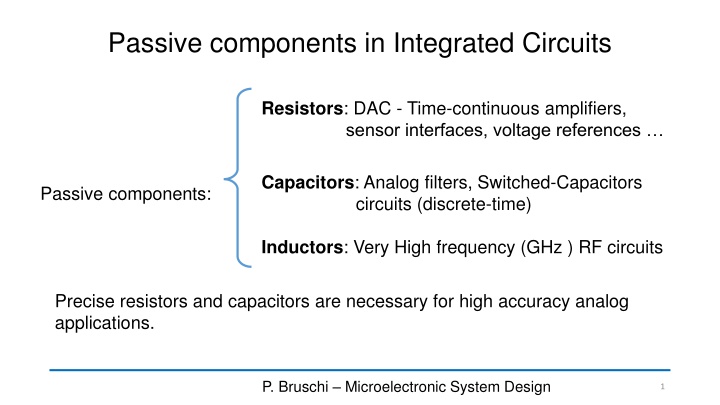 passive components in integrated circuits n.w
