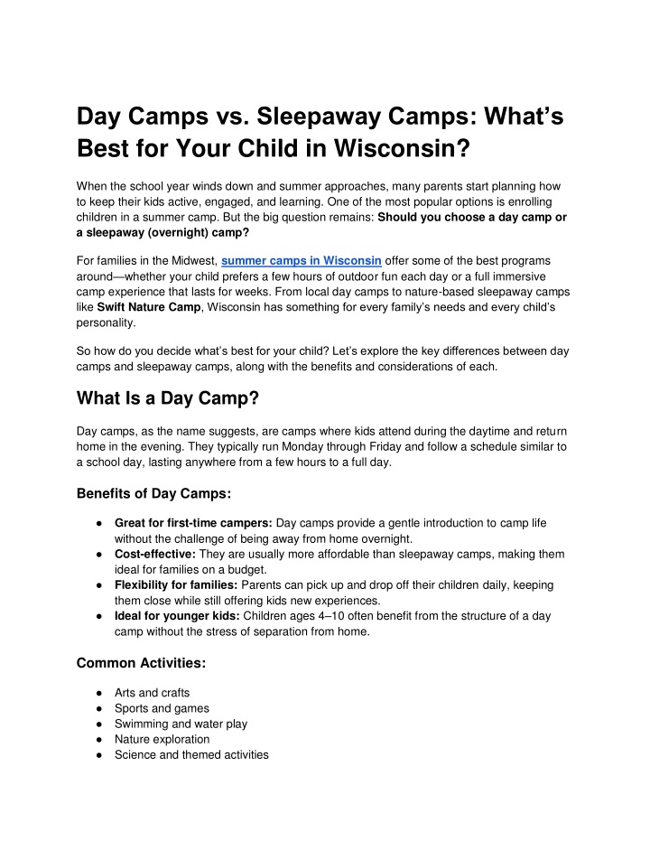 day camps vs sleepaway camps what s best for your n.w