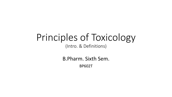 principles of toxicology intro definitions n.w