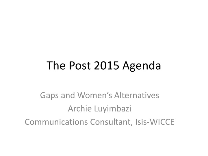 the post 2015 agenda n.w