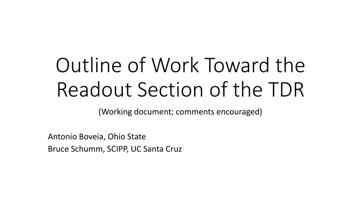 outline of work toward the readout section n.w