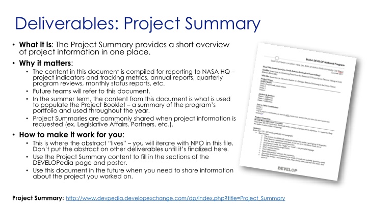 deliverables project summary n.w