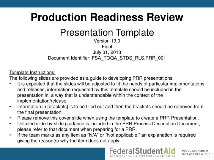 production readiness review presentation template n.w