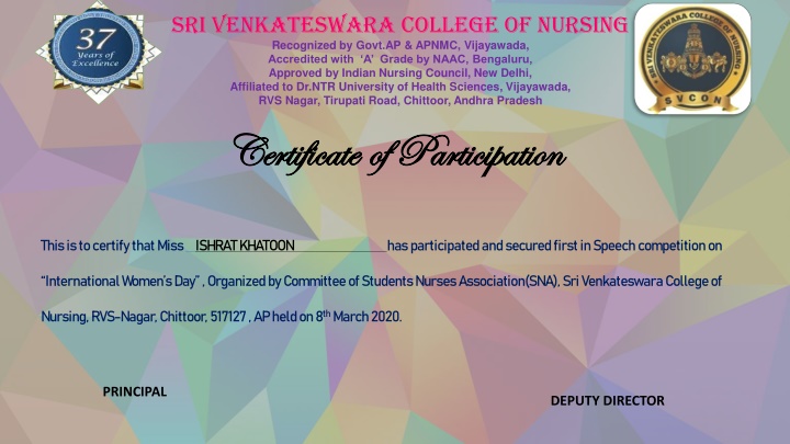 sri venkateswara college of nursing recognized n.w