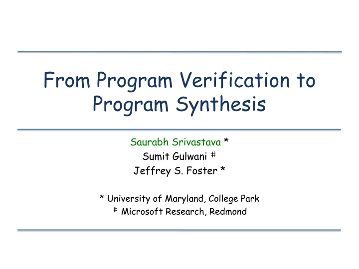 from program verification to program synthesis n.w