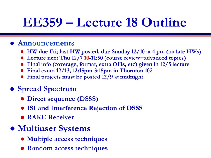 ee359 lecture 18 outline n.w
