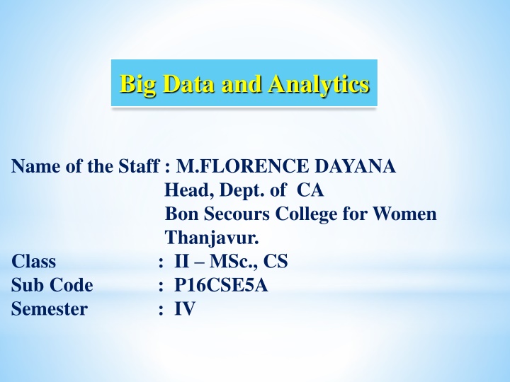 big data and analytics n.w