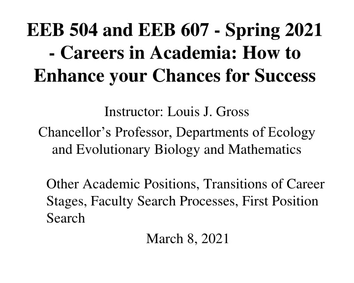 eeb 504 and eeb 607 spring 2021 careers n.w