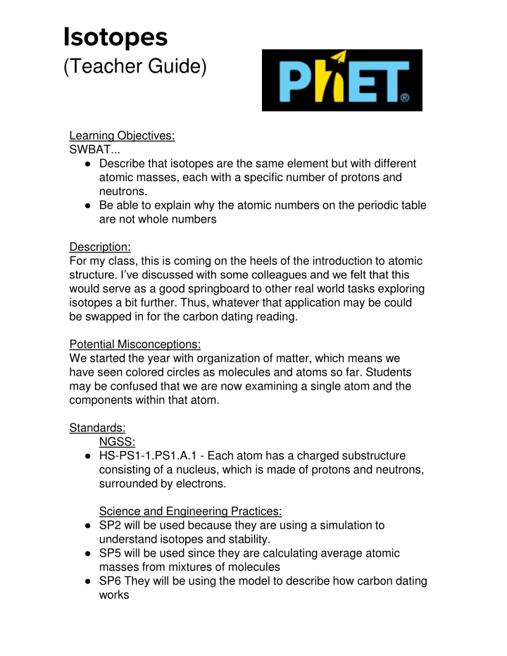 isotopes teacher guide n.w