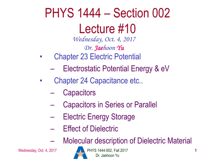 phys 1444 section 002 lecture 10 wednesday n.w