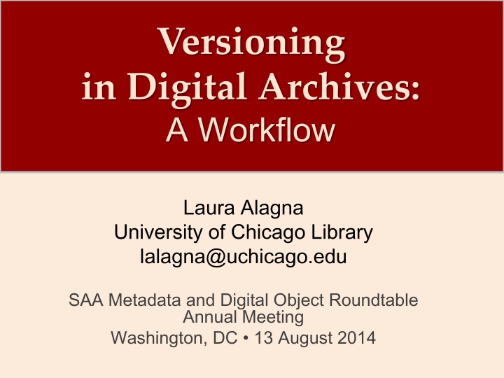 versioning in digital archives a workflow n.w