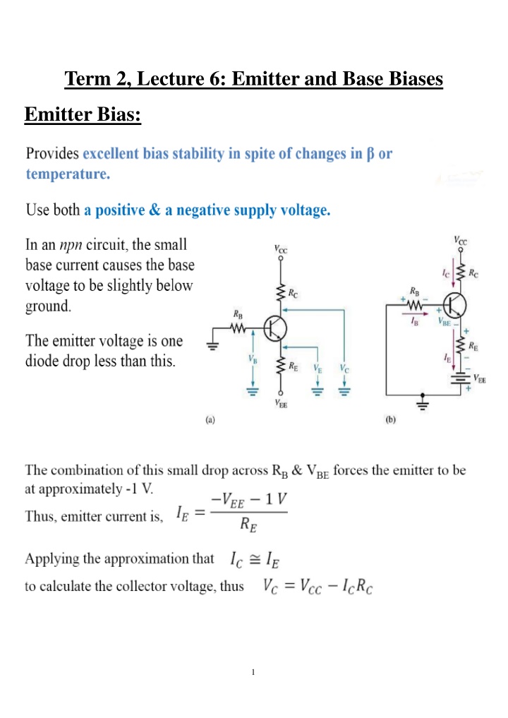 term 2 lecture 6 emitter and base biases n.w