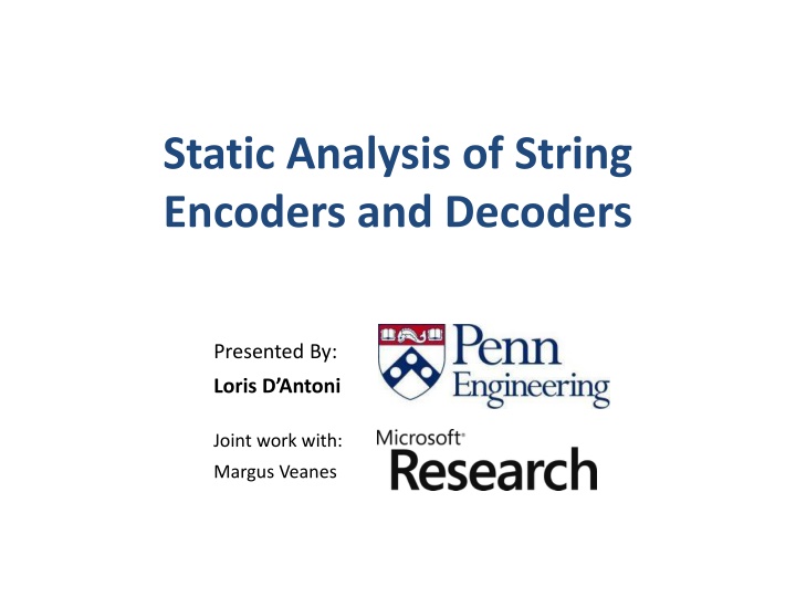 Static Analysis of String Encoders and Decoders
