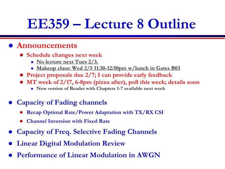 ee359 lecture 8 outline n.w