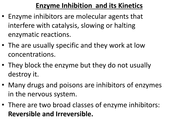 enzyme inhibition and its kinetics enzyme n.w